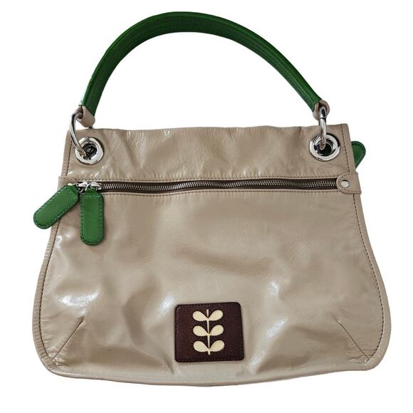 Orla Kiely Handbags - Orla Kiely Tan Patent Leather Large Shoulder Bag Classic Retro Avant Garde Basic